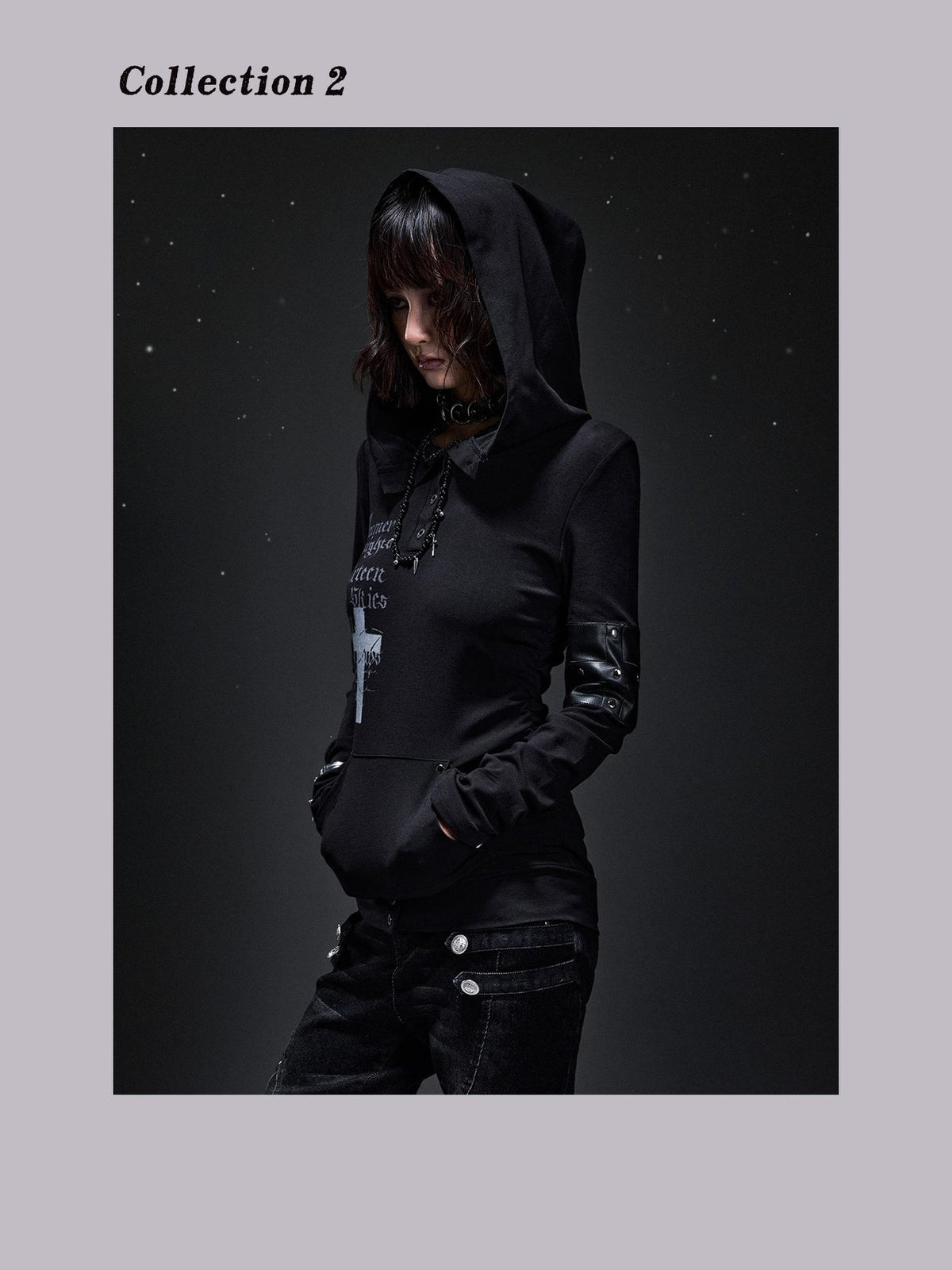 Frustration Garden Dark Punk Cross Print Hooded Rivet Women&