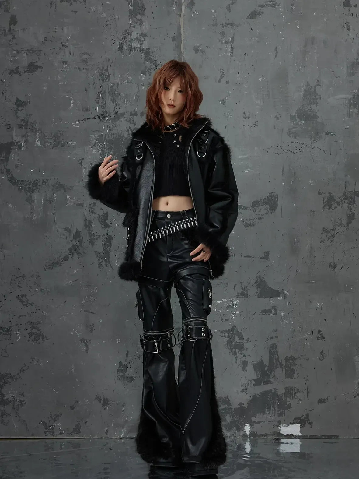 Frustration Garden Dark Punk Fur Trimmed Leather Jacket