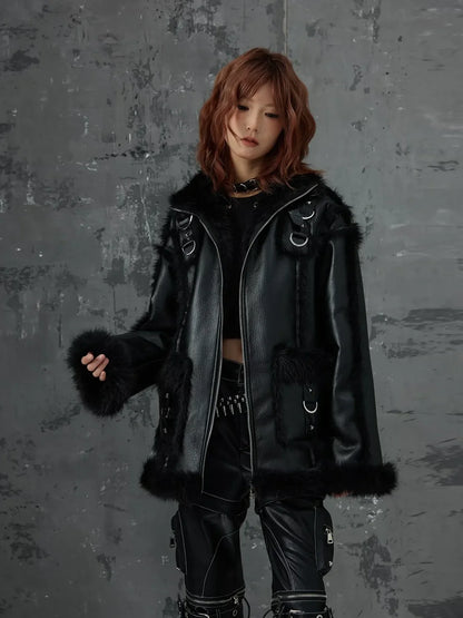 Frustration Garden Dark Punk Fur Trimmed Leather Jacket