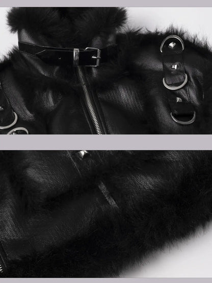 Frustration Garden Dark Punk Fur Trimmed Leather Jacket