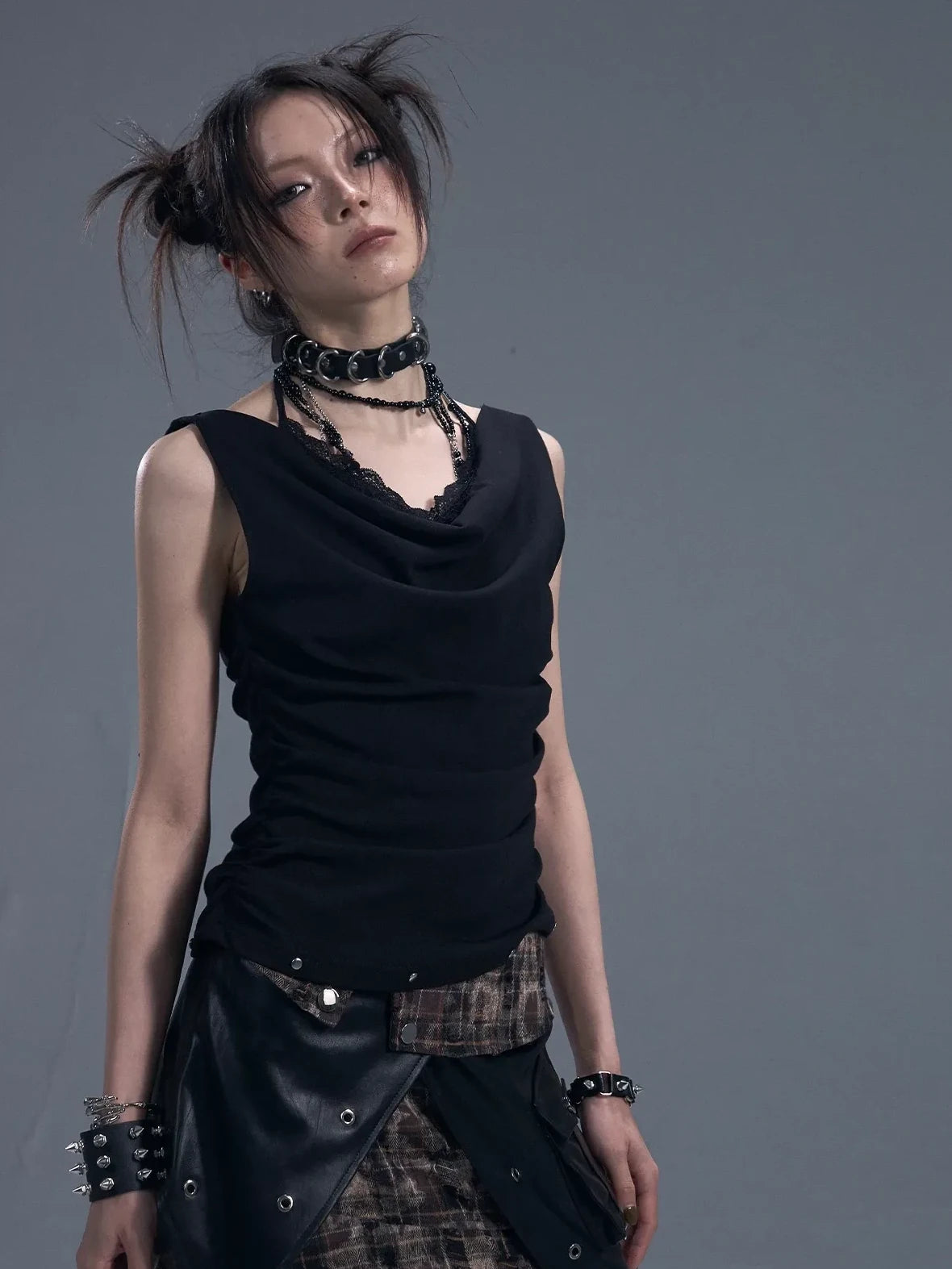 Frustration Garden Dark Punk Lace Layered Corset Knit Vest