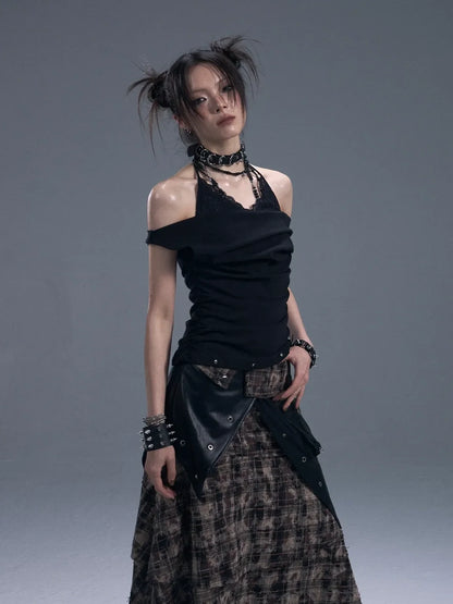 Frustration Garden Dark Punk Lace Layered Corset Knit Vest