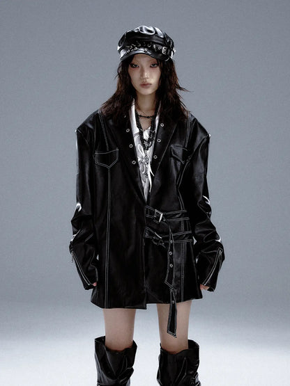 Frustration Garden Dark Punk Metal Trim Leather Blazer