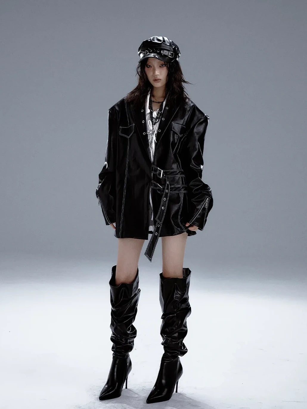 Frustration Garden Dark Punk Metal Trim Leather Blazer