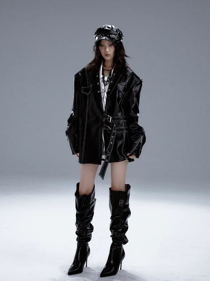 Frustration Garden Dark Punk Metal Trim Leather Blazer