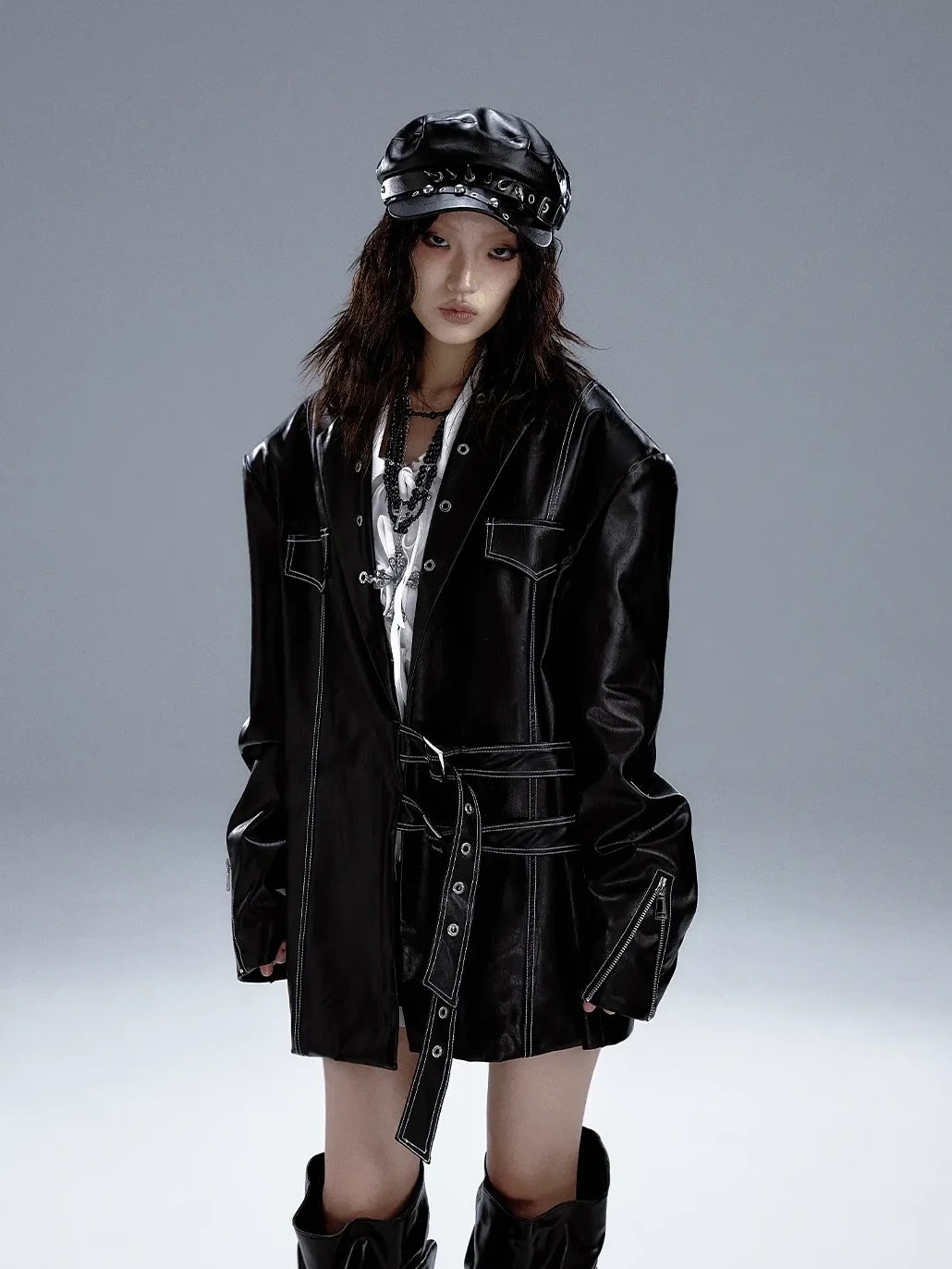 Frustration Garden Dark Punk Metal Trim Leather Blazer