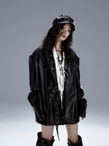 Frustration Garden Dark Punk Metal Trim Leather Blazer