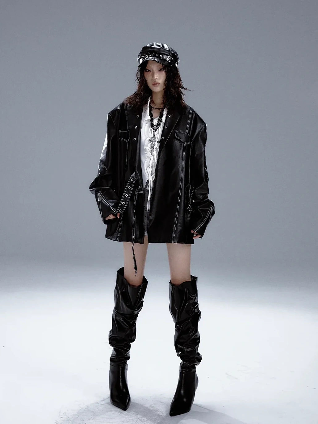 Frustration Garden Dark Punk Metal Trim Leather Blazer