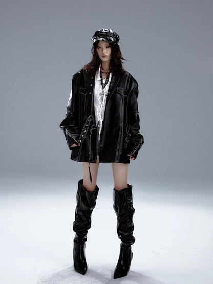 Frustration Garden Dark Punk Metal Trim Leather Blazer