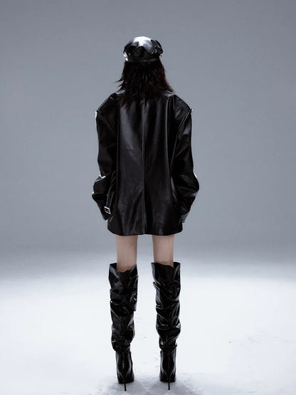 Frustration Garden Dark Punk Metal Trim Leather Blazer