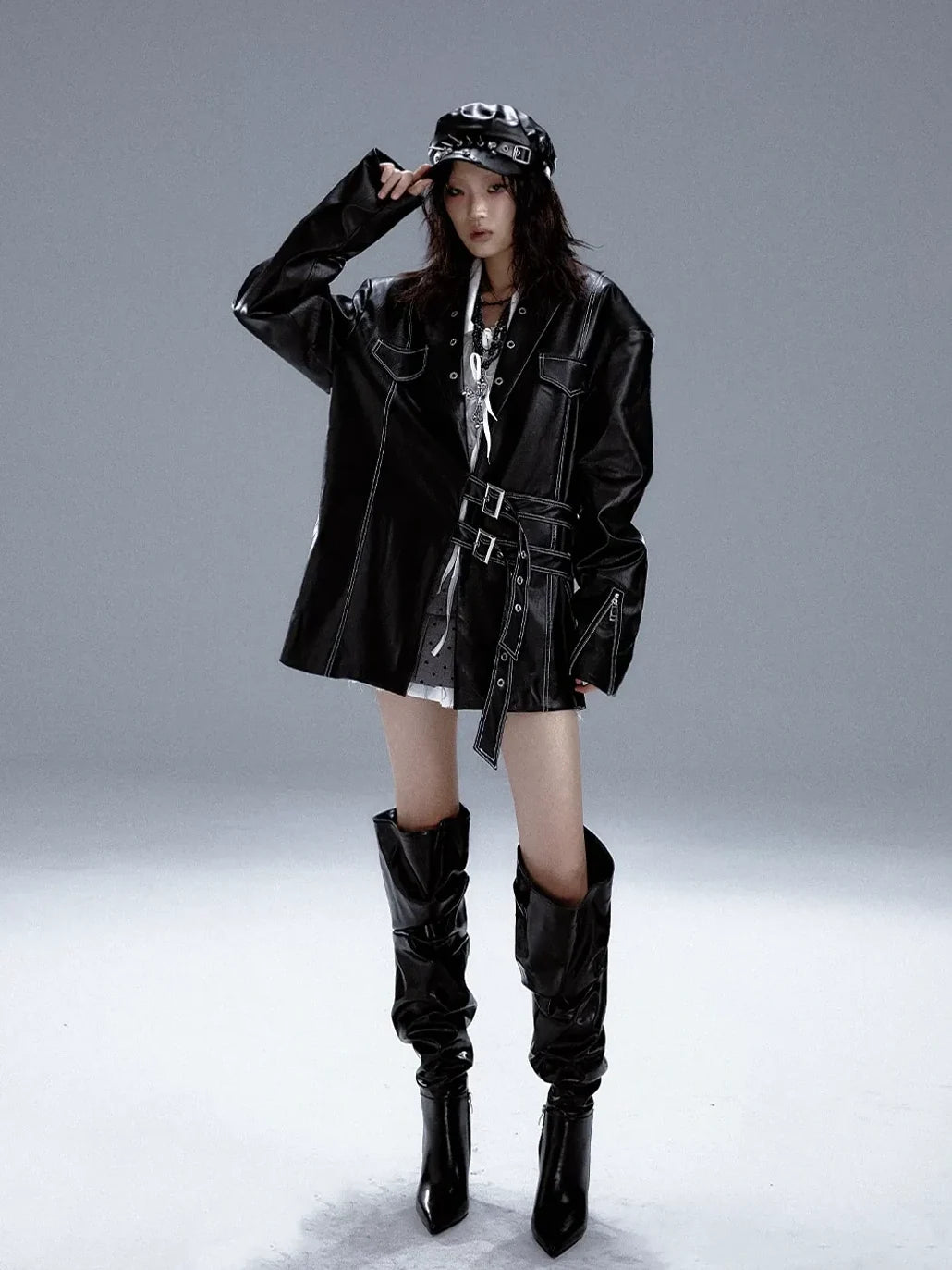 Frustration Garden Dark Punk Metal Trim Leather Blazer