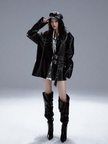 Frustration Garden Dark Punk Metal Trim Leather Blazer