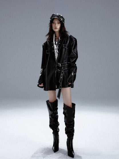 Frustration Garden Dark Punk Metal Trim Leather Blazer