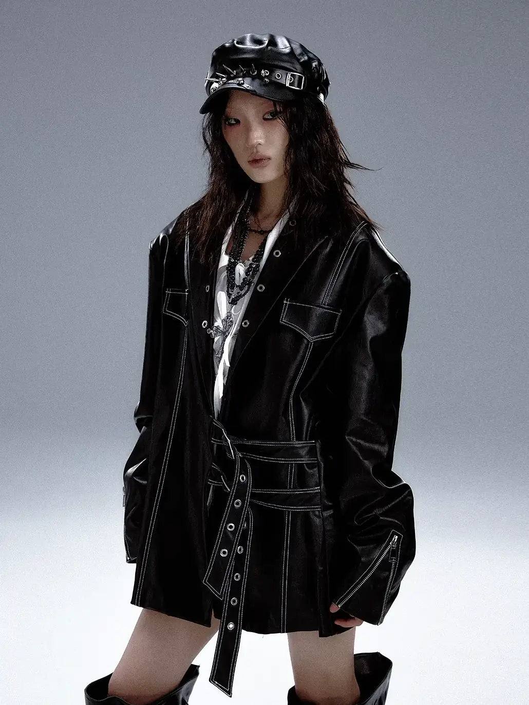 Frustration Garden Dark Punk Metal Trim Leather Blazer