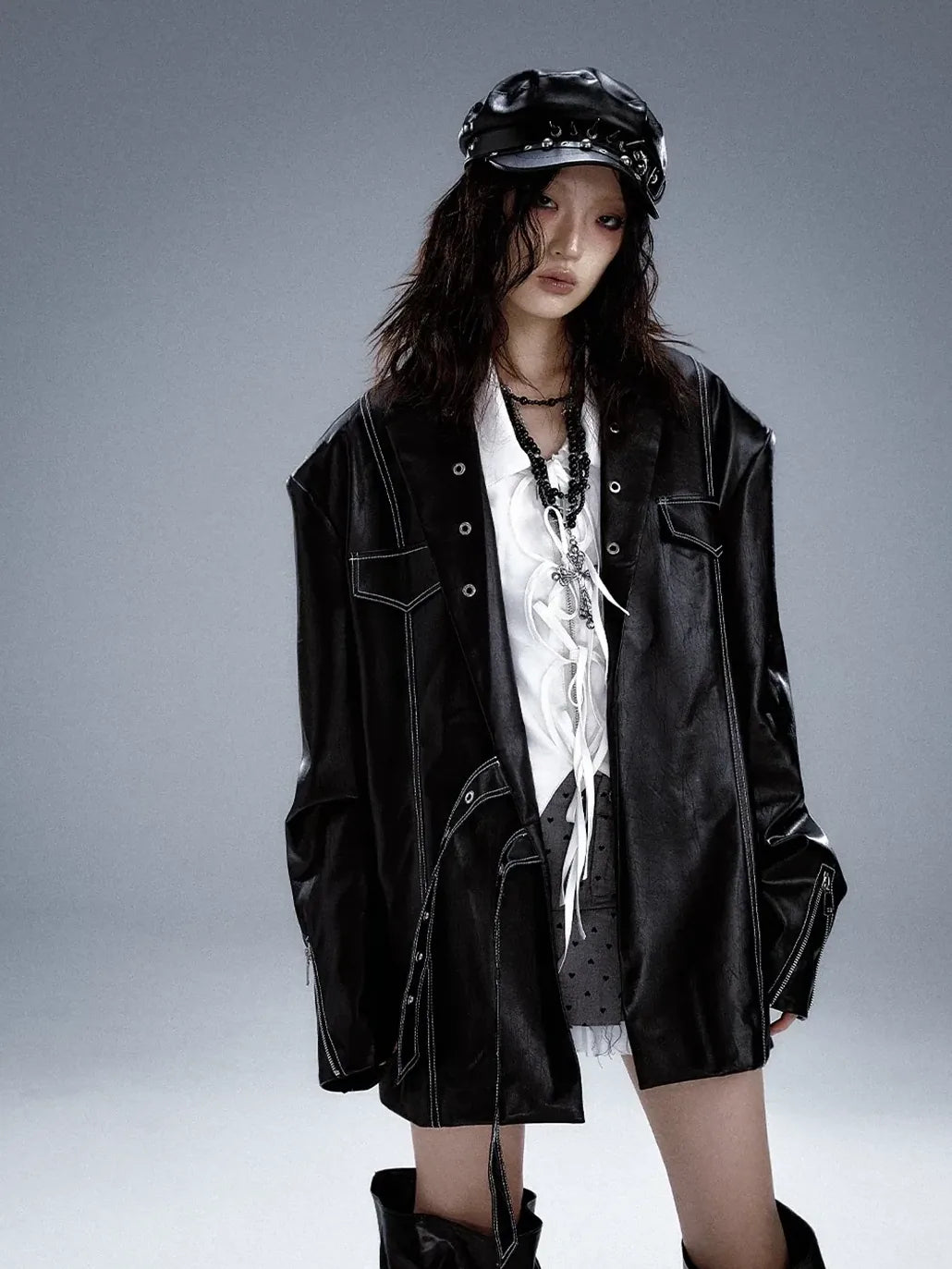 Frustration Garden Dark Punk Metal Trim Leather Blazer