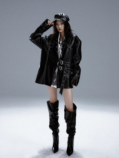 Frustration Garden Dark Punk Metal Trim Leather Blazer