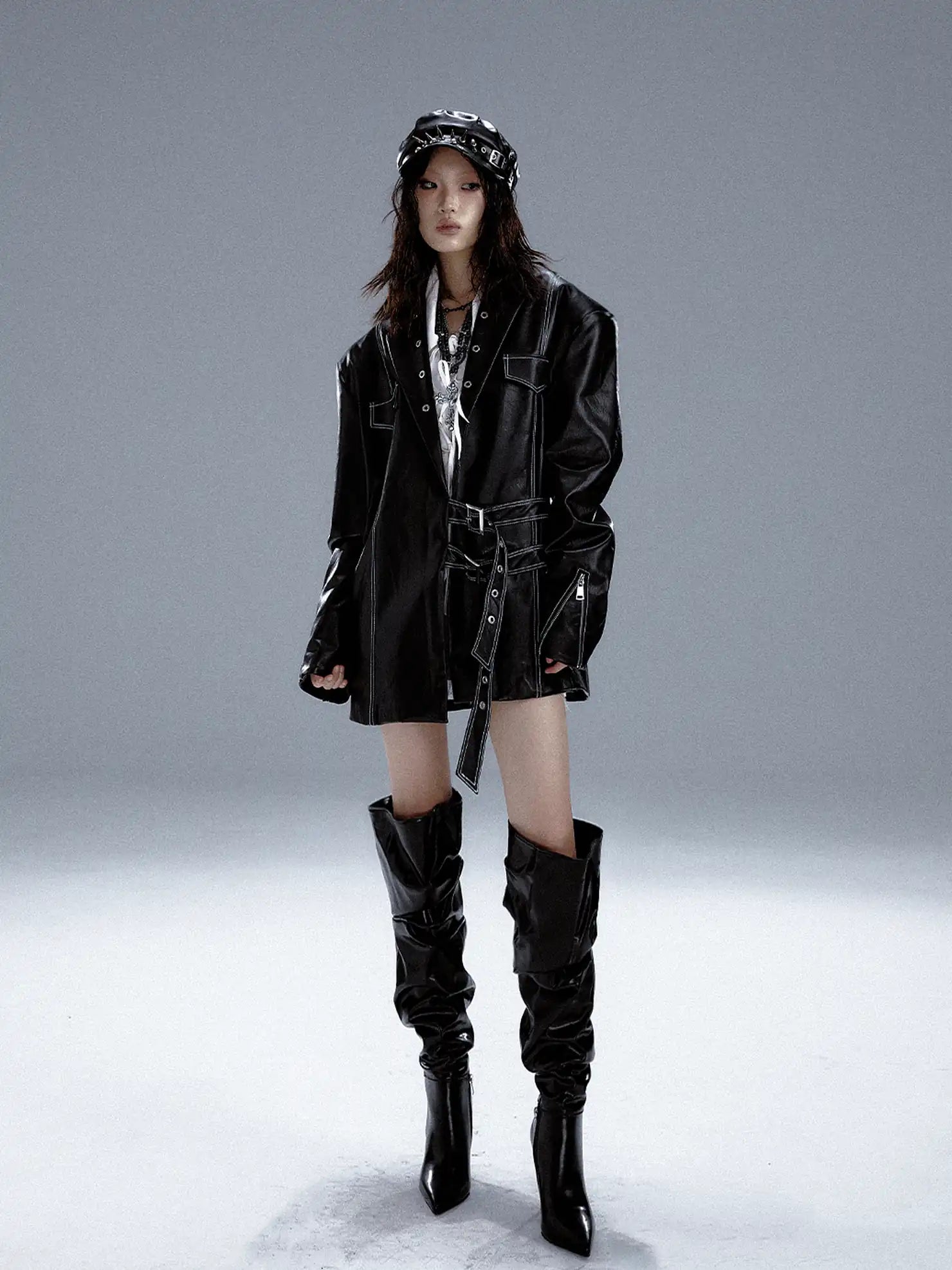 Frustration Garden Dark Punk Metal Trim Leather Blazer