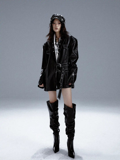 Frustration Garden Dark Punk Metal Trim Leather Blazer