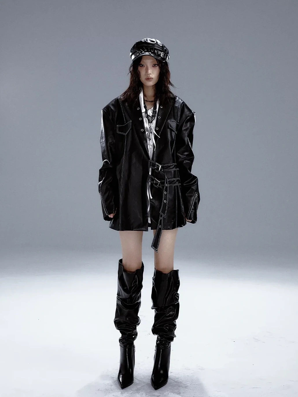 Frustration Garden Dark Punk Metal Trim Leather Blazer