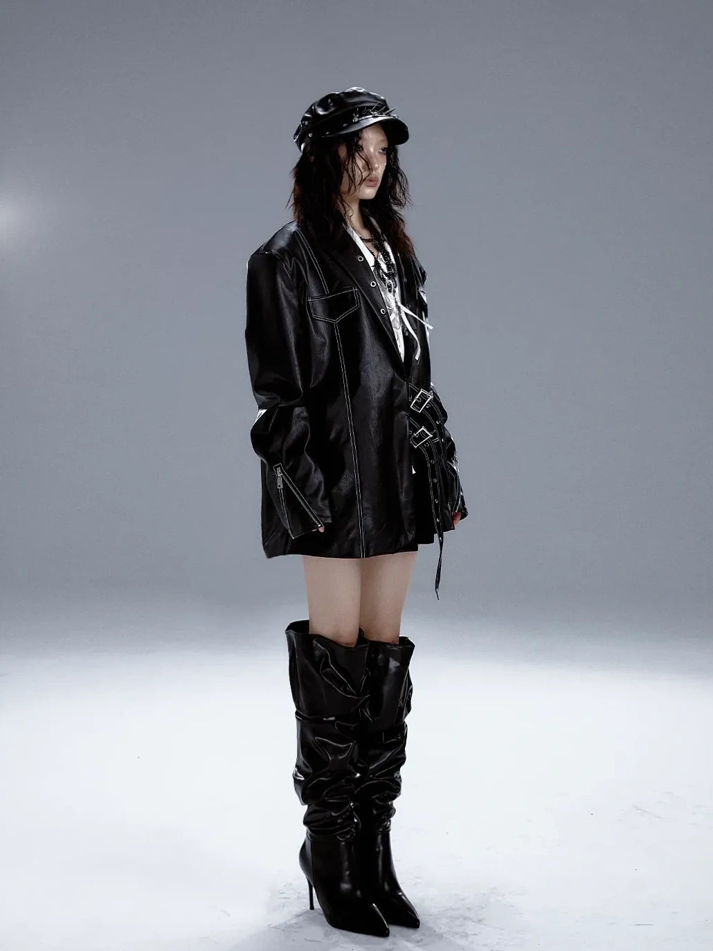 Frustration Garden Dark Punk Metal Trim Leather Blazer