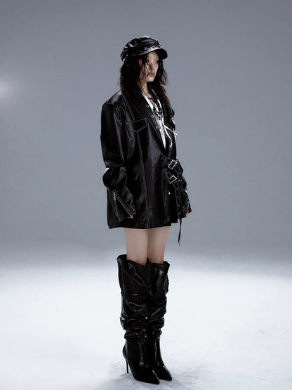 Frustration Garden Dark Punk Metal Trim Leather Blazer