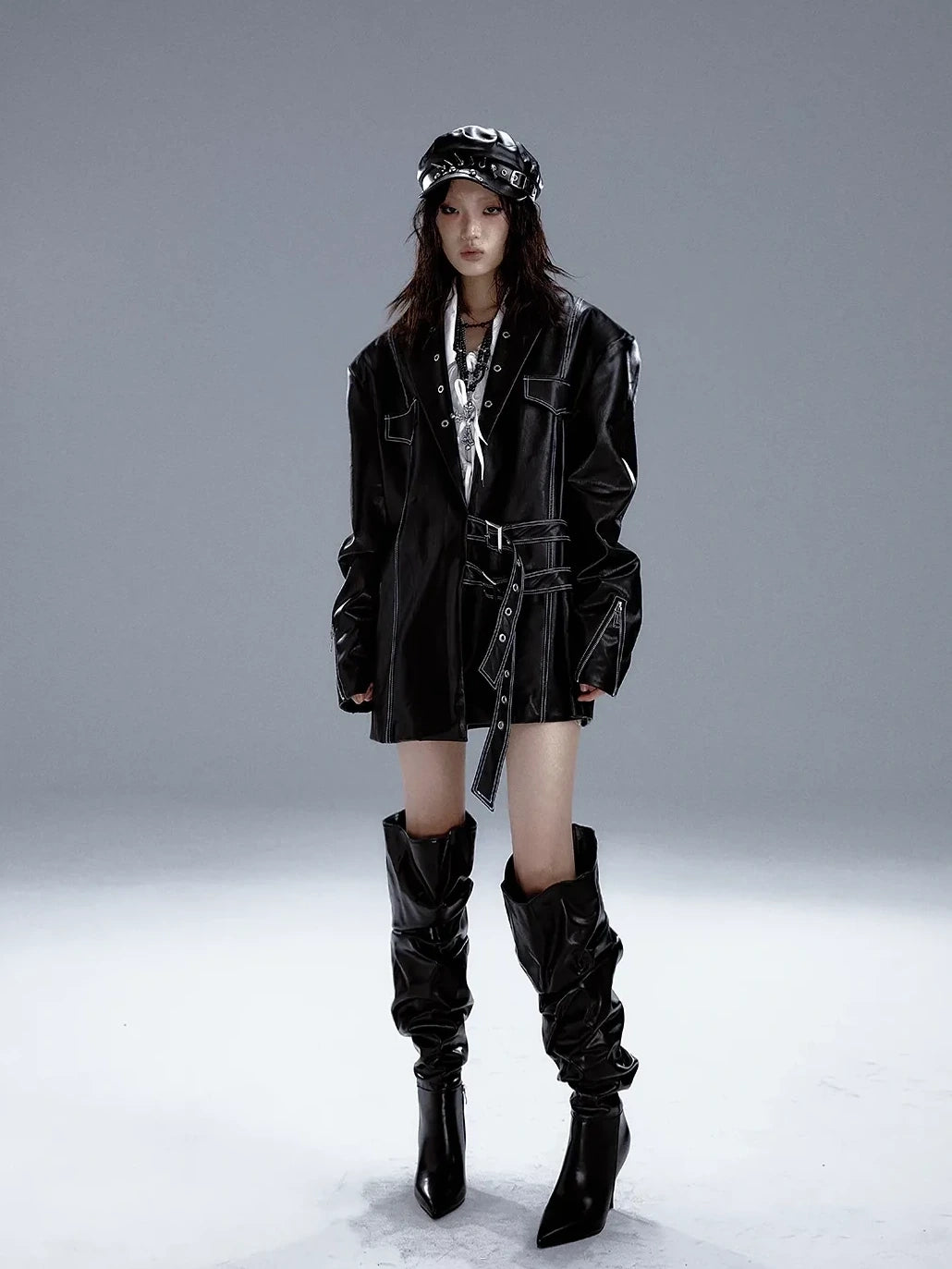 Frustration Garden Dark Punk Metal Trim Leather Blazer