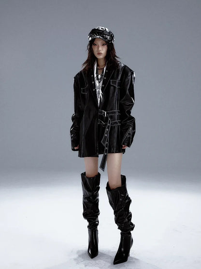 Frustration Garden Dark Punk Metal Trim Leather Blazer