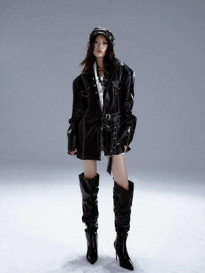 Frustration Garden Dark Punk Metal Trim Leather Blazer