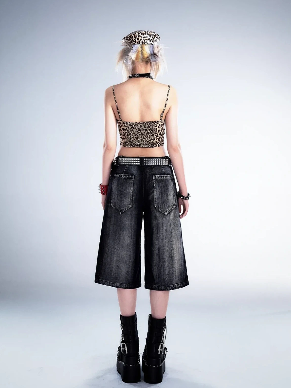 Frustration Garden Deconstructed Denim Wide Leg Punk Shorts