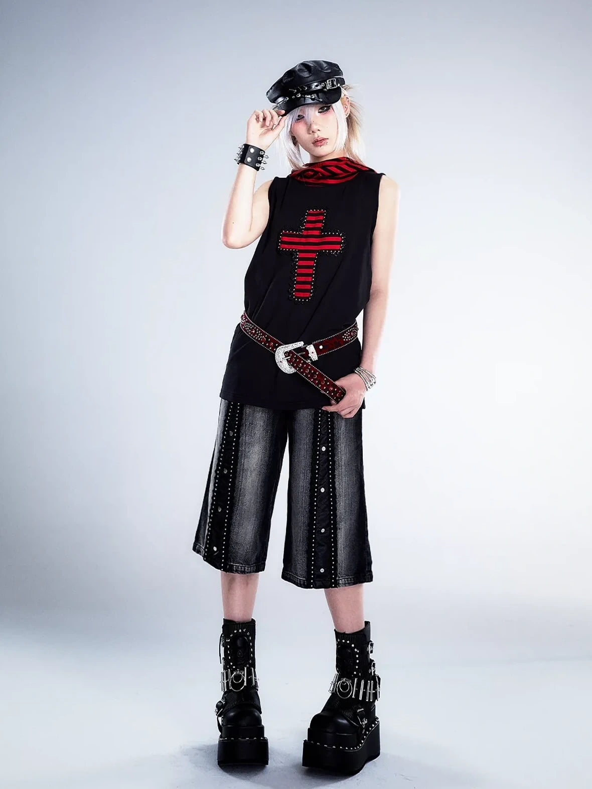 Frustration Garden Deconstructed Denim Wide Leg Punk Shorts