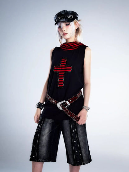 Frustration Garden Deconstructed Denim Wide Leg Punk Shorts