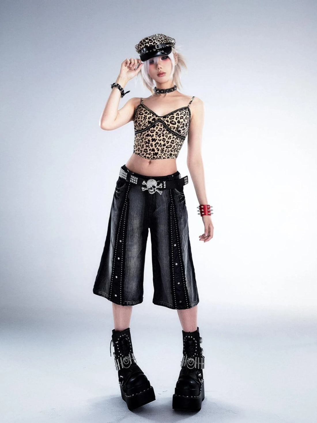 Frustration Garden Deconstructed Denim Wide Leg Punk Shorts