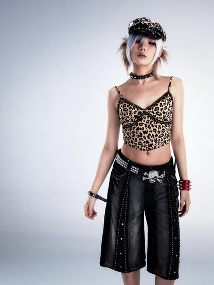 Frustration Garden Deconstructed Denim Wide Leg Punk Shorts