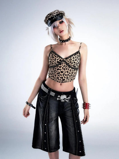 Frustration Garden Deconstructed Denim Wide Leg Punk Shorts