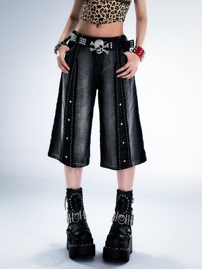 Frustration Garden Deconstructed Denim Wide Leg Punk Shorts