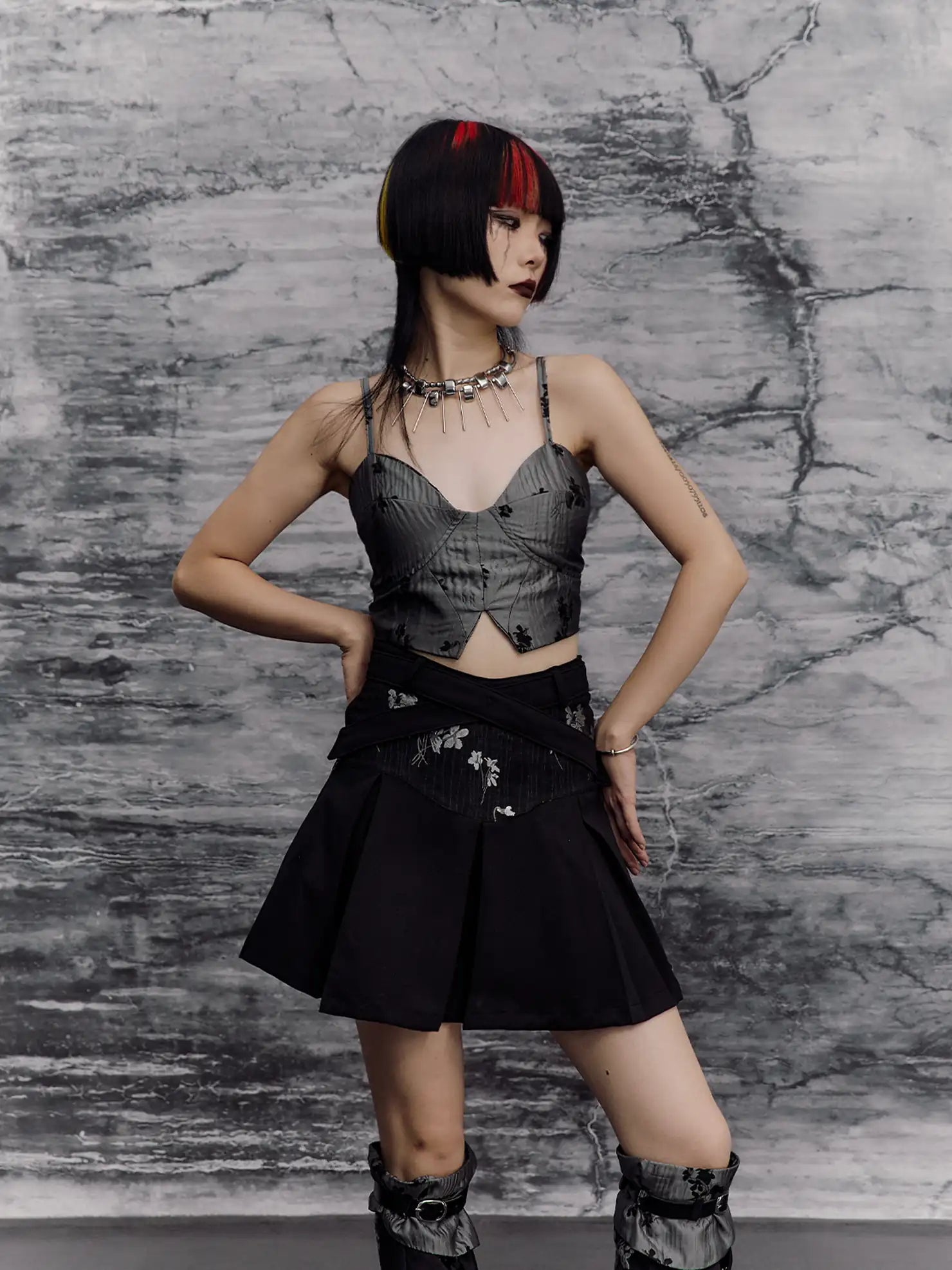 Deconstructed Punk A Line Skirt With Jacquard