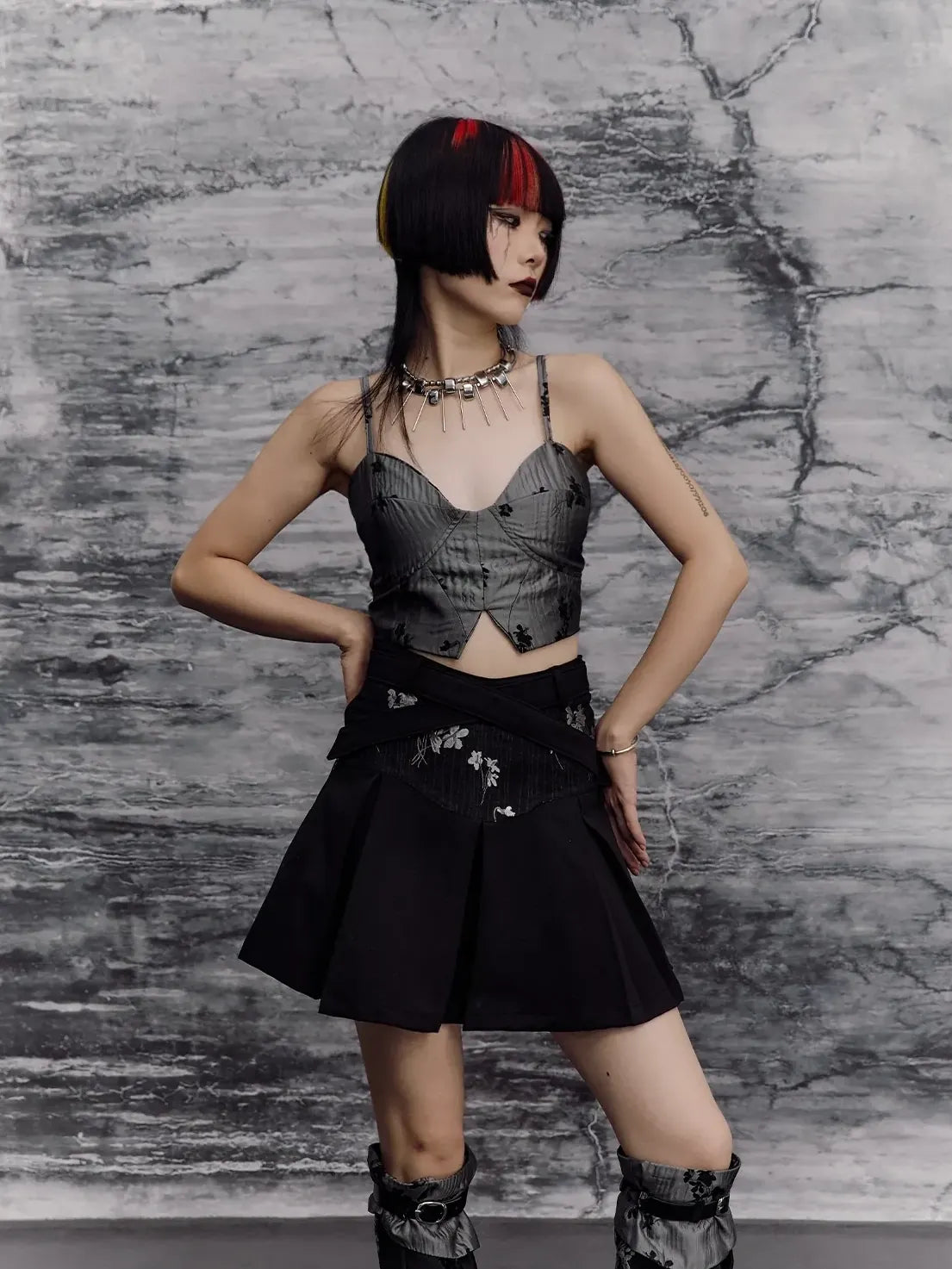 Deconstructed Punk A Line Skirt With Jacquard