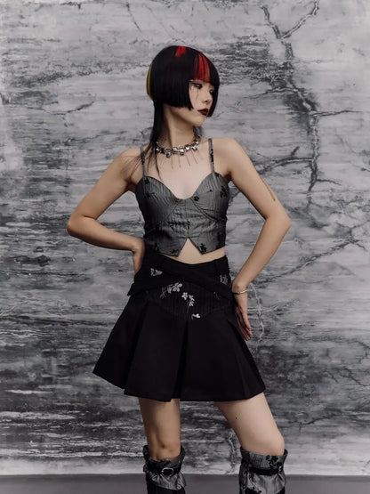 Deconstructed Punk A Line Skirt With Jacquard
