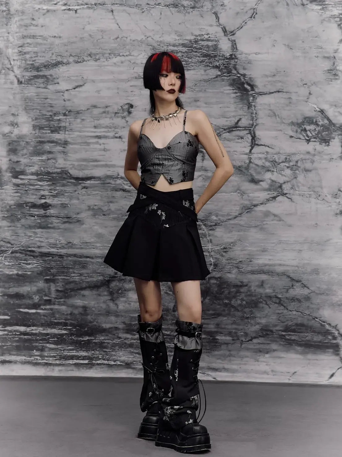Deconstructed Punk A Line Skirt With Jacquard