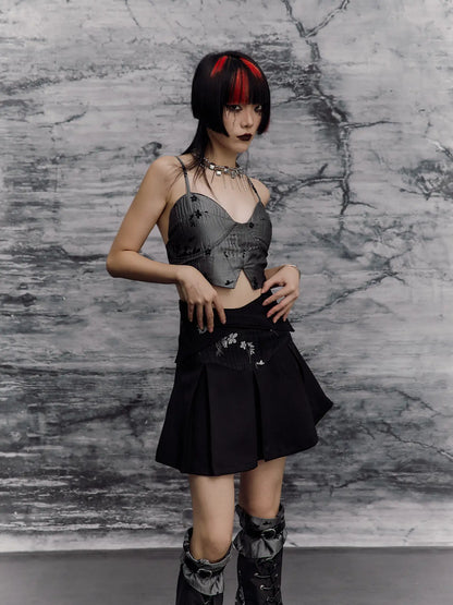 Deconstructed Punk A Line Skirt With Jacquard