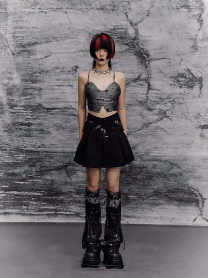 Deconstructed Punk A Line Skirt With Jacquard
