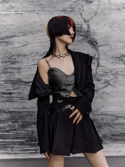 Frustration Garden Deconstructed Punk Corset Blazer V-neck T-shirt Long Sleeve