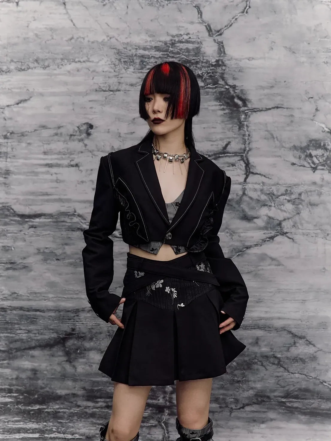 Frustration Garden Deconstructed Punk Corset Blazer V-neck T-shirt Long Sleeve