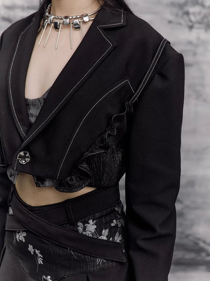 Frustration Garden Deconstructed Punk Corset Blazer V-neck T-shirt Long Sleeve