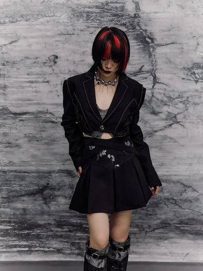 Frustration Garden Deconstructed Punk Corset Blazer V-neck T-shirt Long Sleeve