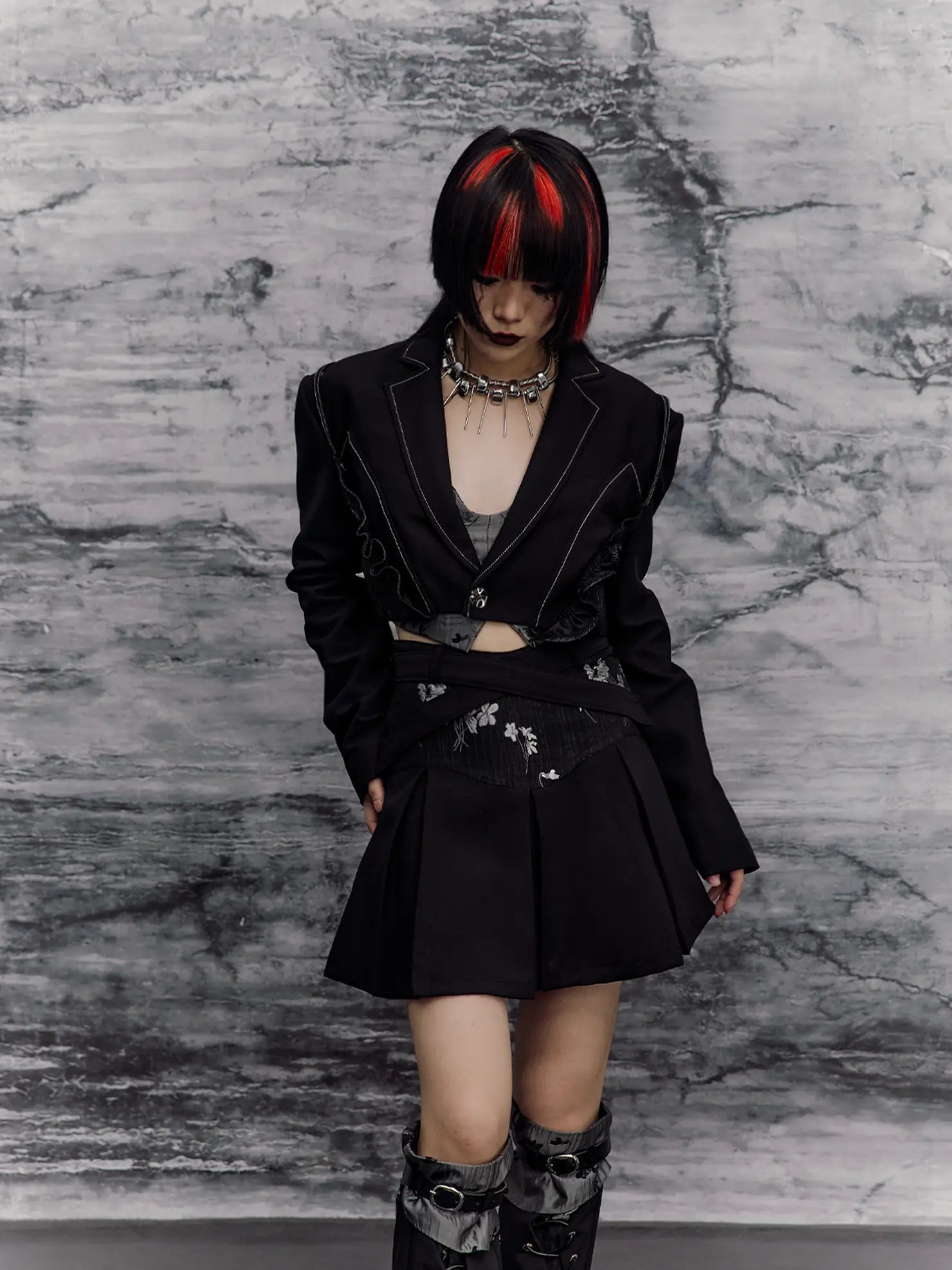 Frustration Garden Deconstructed Punk Corset Blazer V-neck T-shirt Long Sleeve