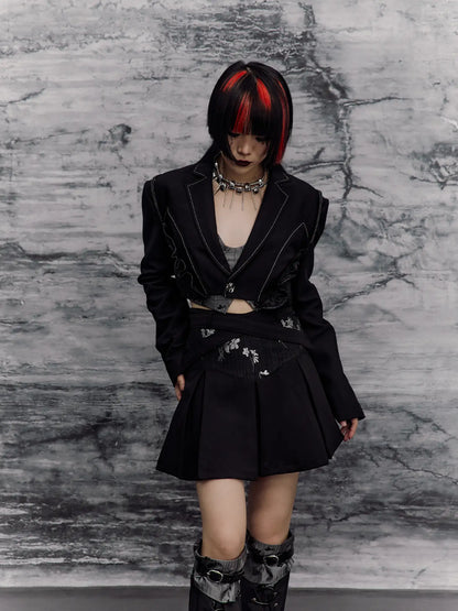 Frustration Garden Deconstructed Punk Corset Blazer V-neck T-shirt Long Sleeve