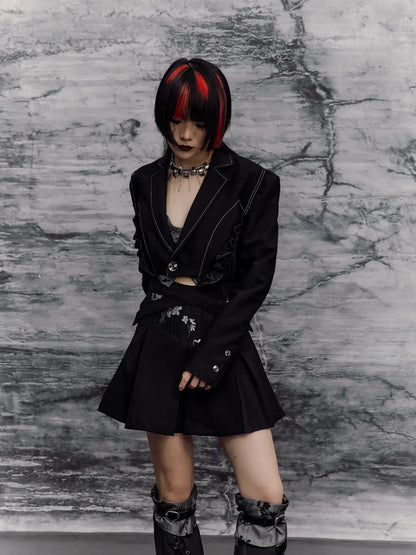 Frustration Garden Deconstructed Punk Corset Blazer V-neck T-shirt Long Sleeve