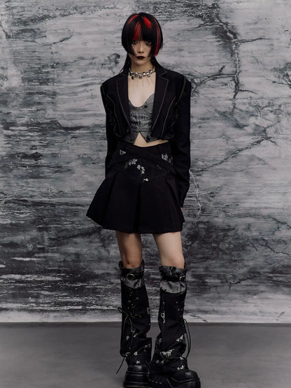 Frustration Garden Deconstructed Punk Corset Blazer V-neck T-shirt Long Sleeve