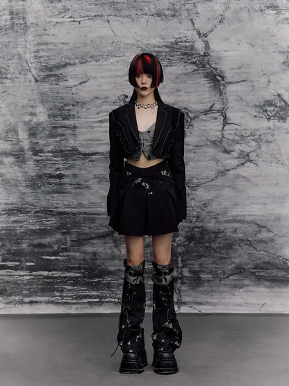 Frustration Garden Deconstructed Punk Corset Blazer V-neck T-shirt Long Sleeve